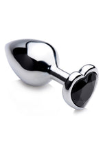 Load image into Gallery viewer, Booty Sparks Gemstones Black Heart Anal Plug - Black/Silver - Medium
