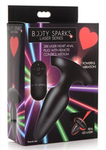 Load image into Gallery viewer, Booty Sparks Laser Heart Rechargeable Silicone Anal Plug with Remote Control - Medium - Black with Red Lights - Black