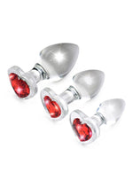 Load image into Gallery viewer, Booty Sparks Red Heart Gem Glass Plug - Clear/Red - Large/Medium/Small - 3pc/Set
