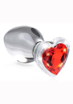 Load image into Gallery viewer, Booty Sparks Red Heart Glass Anal Plug - Clear/Red - Medium
