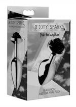 Load image into Gallery viewer, Booty Sparks Rose Butt Plug - Black/Metal - Medium
