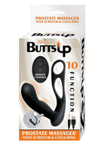 Load image into Gallery viewer, Butts Up Rechargeable Silicone Prostate Massager with Scrotum and Cock Ring - Black
