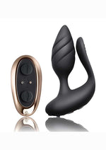 Load image into Gallery viewer, Cocktail Rechargeable Silicone Couples Vibrator with Remote Control - Black/Rose Gold
