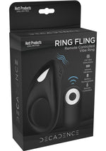 Load image into Gallery viewer, Decadence Ring Fling Silicone Vibrating Cock Ring with Remote Control - Black
