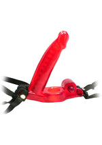Load image into Gallery viewer, Double Penetrator Strap-On Vibrating Cock Ring - Red
