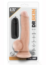 Load image into Gallery viewer, Dr. Skin Dr. Jay Vibrating Dildo with Balls and Remote Control - Vanilla - 8.75in
