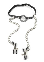 Load image into Gallery viewer, Fetish Fantasy O-Ring Gag with Nipple Clamps - Black/Silver
