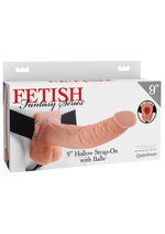 Load image into Gallery viewer, Fetish Fantasy Series Hollow Strap-On Dildo with Balls and Stretchy Harness - Flesh/Vanilla - 9in
