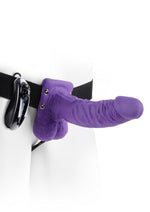 Load image into Gallery viewer, Fetish Fantasy Series Vibrating Hollow Strap-On Dildo with Balls and Harness with Remote Control - Purple - 7in
