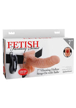 Load image into Gallery viewer, Fetish Fantasy Series Vibrating Hollow Strap-On Dildo with Balls and Harness with Remote Control - Flesh/Vanilla - 7in
