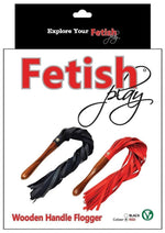 Load image into Gallery viewer, Fetish Play Wooden Handle Flogger Vegan Leather - Red
