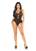 Load image into Gallery viewer, Floral Lace Halter Bodysuit with Mini Bow and Flutter Accent
