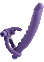 Load image into Gallery viewer, Frisky Double Delight Dual Penetration Vibrating Rabbit C-Ring - Purple
