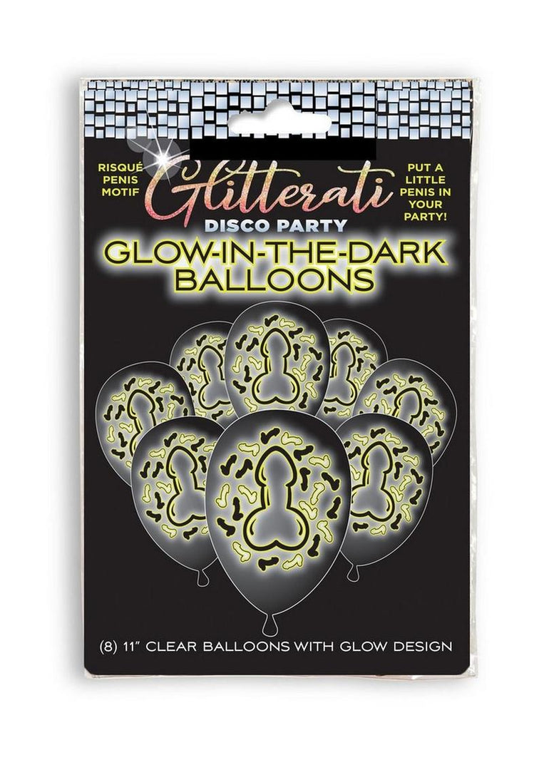 Glitterati Penis Glow In The Dark Ballons - Glow In The Dark - 8 Per Pack