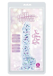 Glittergasm Realistic Clear Dildo with Balls and Suction Cup - Blue/Purple/Violet Glitter - Blue/Purple