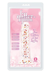 Glittergasm Swirl Clear Dildo with Suction Cup - Orange/Red/Golden Glitter - Gold/Orange/Red