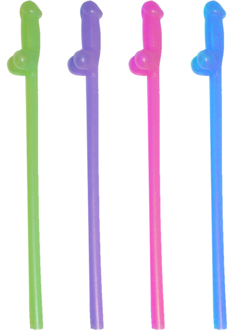 Glowing Naughty Straws - Assorted Colors/Glow In The Dark - 8 Per Pack