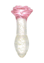 Load image into Gallery viewer, Juicy Glass Rose Glow In The Dark Butt Plug - Clear/Glow In The Dark/Pink
