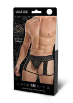 Load image into Gallery viewer, Lace King Men&#39;s Lace and Mesh Garter Panty - Black - Medium/Small
