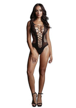 Load image into Gallery viewer, Le Desir Contrast Fence Net Teddy - Black - One Size
