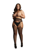 Load image into Gallery viewer, Le Desir Fishnet and Lace Garterbelt Stockings - Black - Queen
