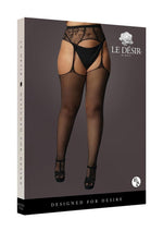 Load image into Gallery viewer, Le Desir Fishnet and Lace Garterbelt Stockings - Black - Queen
