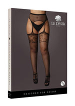 Load image into Gallery viewer, Le Desir Garterbelt Stockings with Lace Top - Black - Queen
