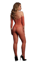 Load image into Gallery viewer, Le Desir Lace Long Sleeved Bodystocking - One Size - Sunset Glow
