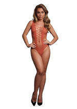 Load image into Gallery viewer, Le Desir V-Neck Teddy with Opaque Panels - One Size - Sunset Glow - Orange/Red - One Size
