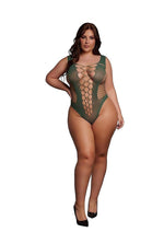 Load image into Gallery viewer, Le Desir V-Neck Teddy with Opaque Panels - Green - Queen
