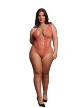 Load image into Gallery viewer, Le Desir V-Neck Teddy with Opaque Panels - Queen - Sunset Glow - Orange/Red - Queen

