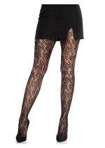 Load image into Gallery viewer, Leg Avenue Camellia Lace Tights - Black - One Size