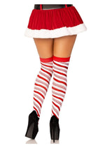 Load image into Gallery viewer, Leg Avenue Candy Cane Lurex Striped Over The Knee Socks