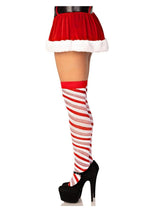 Load image into Gallery viewer, Leg Avenue Candy Cane Lurex Striped Over The Knee Socks - White - One Size
