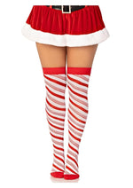 Load image into Gallery viewer, Leg Avenue Candy Cane Lurex Striped Over The Knee Socks