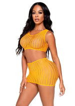 Load image into Gallery viewer, Leg Avenue Crochet Net Tank Crop Top and Mini Skirt
