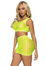 Load image into Gallery viewer, Leg Avenue Crochet Net Tank Crop Top and Mini Skirt
