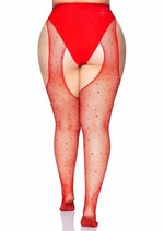 Load image into Gallery viewer, Leg Avenue Crystalized Fishnet Suspender Pantyhose - Red - Queen/XLarge/XXLarge
