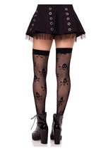Load image into Gallery viewer, Leg Avenue Dotted Net Skull Thigh Highs