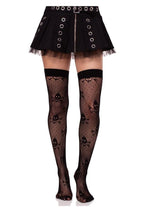 Load image into Gallery viewer, Leg Avenue Dotted Net Skull Thigh Highs