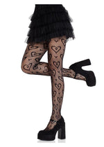 Load image into Gallery viewer, Leg Avenue Double Heart Net Tights - Black - One Size