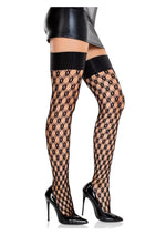 Load image into Gallery viewer, Leg Avenue Eyelet Net Thigh Highs with Satin Elastic Top - Black - One Size