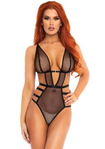 Load image into Gallery viewer, Leg Avenue Fishnet Cut Out Strappy G-String Teddy with Adjustable Straps - Black - Medium
