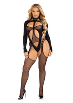 Load image into Gallery viewer, Leg Avenue Fishnet Halter Suspender Bodystocking and Layered Opaque Cut-Out Teddy