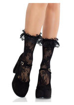 Load image into Gallery viewer, Leg Avenue Floral Lace Ruffle Top Anklets - Black - One Size
