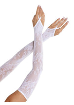 Load image into Gallery viewer, Leg Avenue Floral Net Extra Long Gauntlet Arm Warmers - White - One Size