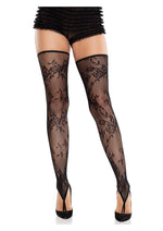 Load image into Gallery viewer, Leg Avenue Floral Net Toe Loop Footless Thigh Highs - Black - One Size