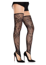 Load image into Gallery viewer, Leg Avenue Floral Net Toe Loop Footless Thigh Highs - Black - One Size