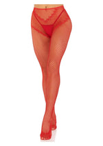Load image into Gallery viewer, Leg Avenue French Cut Crotchless Fishnet Tights with Heart Backseam and Faux Lace Up Back