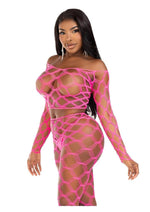 Load image into Gallery viewer, Leg Avenue Hardcore Net Crop Top and Footless Tights - Neon Pink - One Size - 2 Piece